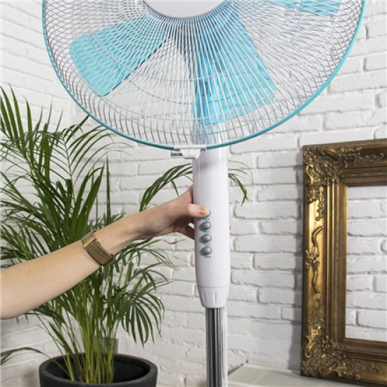 Cecotec EnergySilence 500 | Pedestal Fan | Stand Fan | 40 W | Diameter 40 cm | Number of speeds 3 | Oscillation | White/Blue