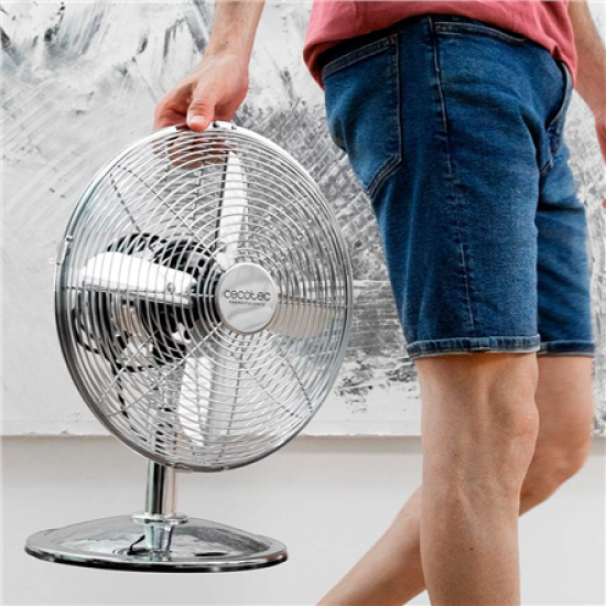 Cecotec EnergySilence 620 RetroDesk | Desktop Fan | Table Fan | 40 W | Diameter 30 cm | Number of speeds 3 | Oscillation | Silver