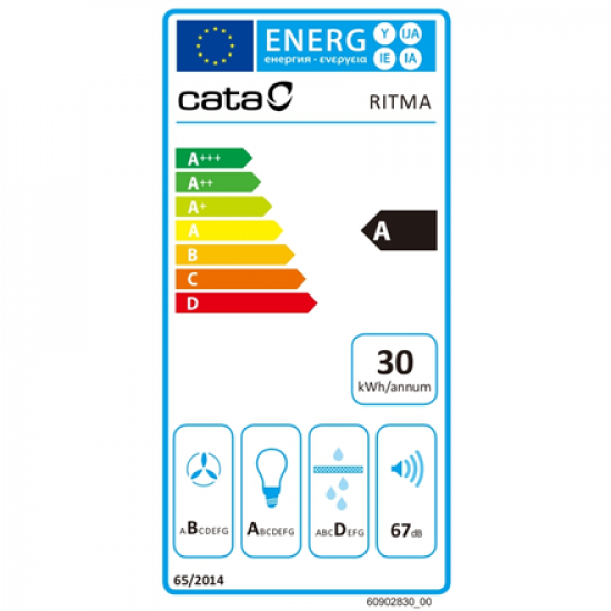 Cata Hood RITMA 45 X /A Width 45cm, Max 480 m³/h, Stainless steel