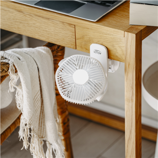 Adler Rechargeable fan with clip | AD 7335 | Table Fan | 6 W | Diameter 12.7 cm | Number of speeds 3 | Oscillation | White