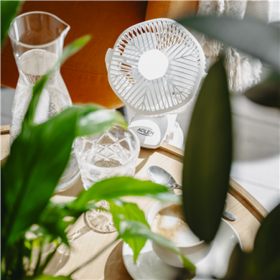 Adler Rechargeable fan with clip | AD 7335 | Table Fan | 6 W | Diameter 12.7 cm | Number of speeds 3 | Oscillation | White