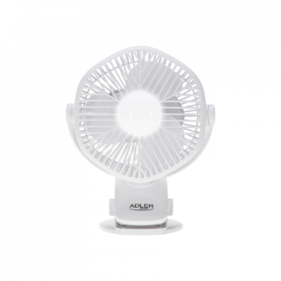 Adler Rechargeable fan with clip | AD 7335 | Table Fan | 6 W | Diameter 12.7 cm | Number of speeds 3 | Oscillation | White