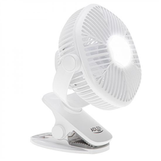 Adler Rechargeable fan with clip | AD 7335 | Table Fan | 6 W | Diameter 12.7 cm | Number of speeds 3 | Oscillation | White