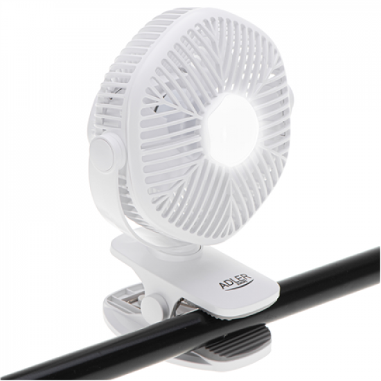 Adler Rechargeable fan with clip | AD 7335 | Table Fan | 6 W | Diameter 12.7 cm | Number of speeds 3 | Oscillation | White