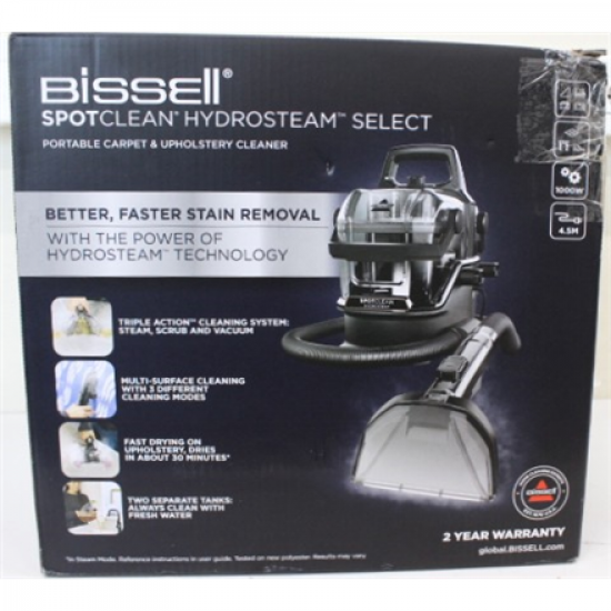 SALE OUT. | Bissell Portable Carpet and Upholstery Cleaner | SpotClean HydroSteam Select | Corded operating | Washing function | 1000 W | Black | 23 month(s) | DAMAGED PACKAGING
