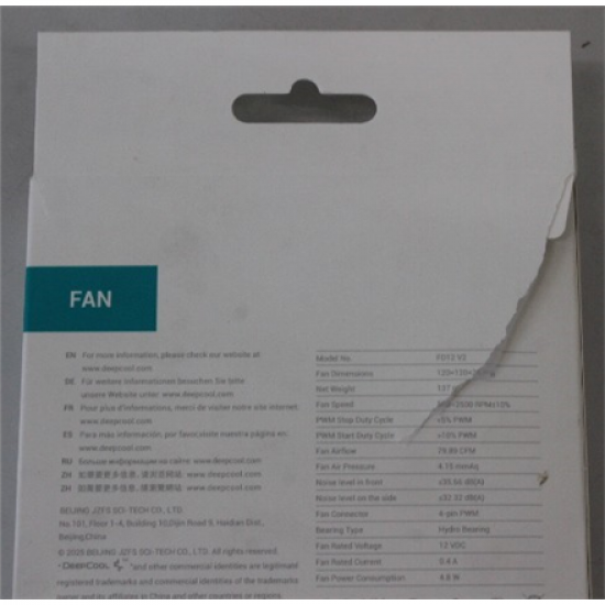 SALE OUT. Deepcool cooling fan R-FD12V2-BKNPN1-G | Deepcool Cooling Fan | FD12 V2 | Black | DAMAGED PACKAGING