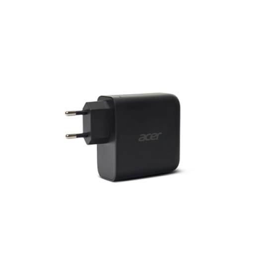 Acer 67W PD GaN Charger, 2 x USB C and 1 x USB A, EU Plug, 100W USB C cable, Black (Retail Pack)