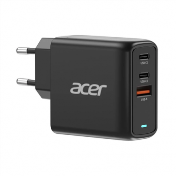 Acer 67W PD GaN Charger, 2 x USB C and 1 x USB A, EU Plug, 100W USB C cable, Black (Retail Pack)