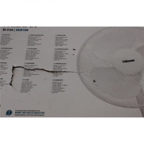 SALE OUT. | SALE OUT. Tristar Desk fan | VE-5724 | Desk fan | 40 W | Diameter 30 cm | Number of speeds 3 | Oscillation | White | DAMAGED PACKAGING