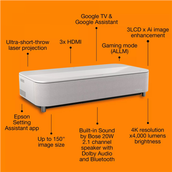 Epson EH-LS970W 4K 3LCD Projector/4000Lm/16:9/5000000:1, White | Epson
