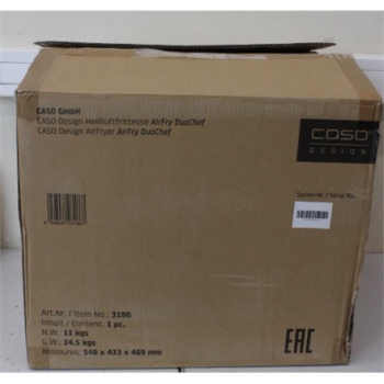 SALE OUT. Caso 03186 Air Fryer Duo Chef, Total capacity 14L, 2200W, Black | Caso Air Fryer | DuoChef | Power 2200 W | Capacity 14 L | Black | UNPACKED, DAMAGED PACKAGING, SCRATCHED ON CORPUS, DENT ON FRONT | 24 month(s)