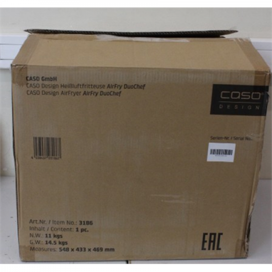 SALE OUT. Caso 03186 Air Fryer Duo Chef, Total capacity 14L, 2200W, Black | Caso Air Fryer | DuoChef | Power 2200 W | Capacity 14 L | Black | UNPACKED, DAMAGED PACKAGING, SCRATCHED ON CORPUS, DENT ON FRONT | 24 month(s)