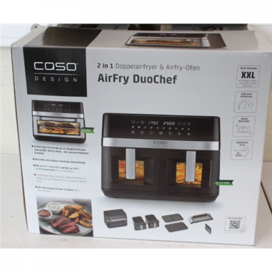 SALE OUT. Caso 03186 Air Fryer Duo Chef, Total capacity 14L, 2200W, Black | Caso Air Fryer | DuoChef | Power 2200 W | Capacity 14 L | Black | UNPACKED, DAMAGED PACKAGING, SCRATCHED ON CORPUS, DENT ON FRONT | 24 month(s)