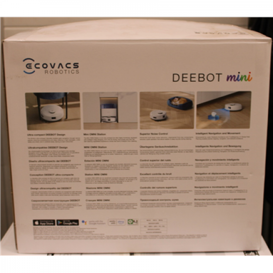 SALE OUT. Ecovacs DEEBOT mini Vacuum cleaner, Robot, Wet&Dry, ZeroTangle Technology, Agile Navigation, White/Blue + Auto-empty station | Ecovacs Robotic Vacuum Cleaner | DEEBOT mini BLUE | Wet&Dry | Li-ion | 3200 mAh | Dust capacity 1.8 L | 8000 Pa | Whit