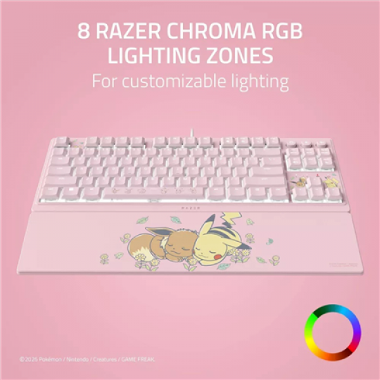 Razer Ornata V3 Tenkeyless | Gaming keyboard | Wired | US | Razer Mecha-Membrane Switches | Wrist Rest | Pikachu Eevee Edition
