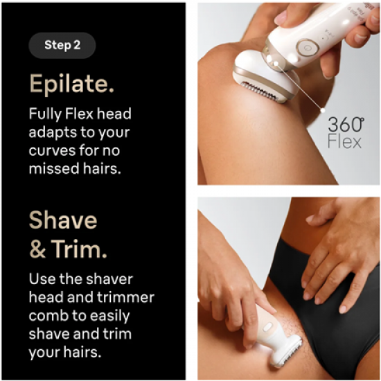 Braun Silk-épil 9 Flex SkinSpa SES9-481 3D Epilator, Wet & Dry, White/Gold