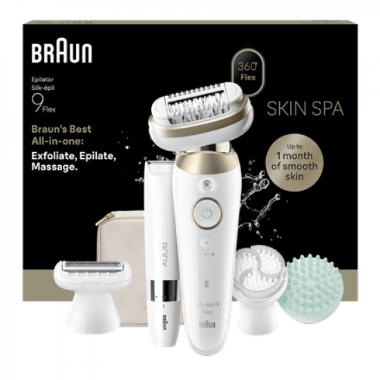 Braun Silk-épil 9 Flex SkinSpa SES9-481 3D Epilator, Wet & Dry, White/Gold