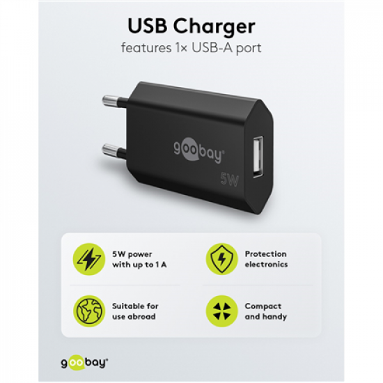Goobay 44949 5 W USB-A Charger, Black