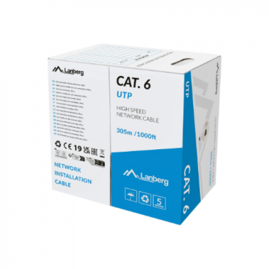 Lanberg Lan Cable Cat.6 UTP 305M Solid CU LSZH Grey CPR+ Fluke Passed | Lanberg
