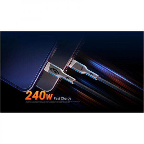 Aten 240W USB-C to USB-C Braided Charging Cable, 1 m | 2L-3101P240 | USB-C to USB-C