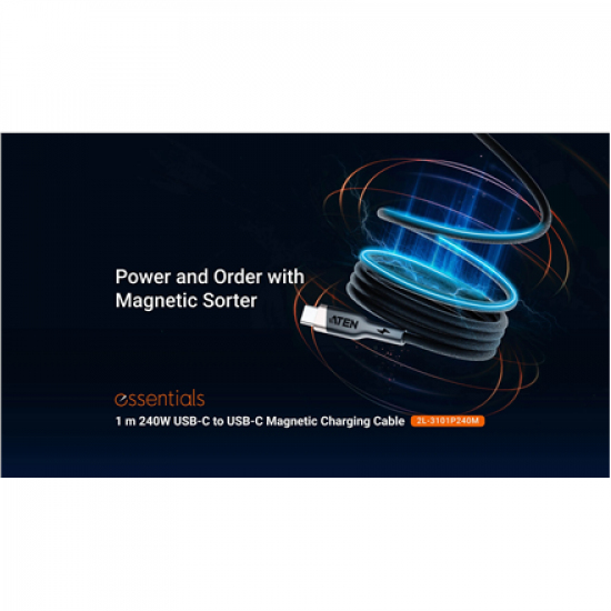 Aten 240W USB-C to USB-C Magnetic Charging Cable, 1 m | 2L-3101P240M | USB-C to USB-C