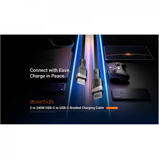 Aten 240W USB-C to USB-C Braided Charging Cable, 2 m | 2L-3102P240 | USB-C to USB-C