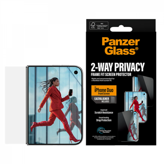 PanzerGlass Privacy w. EasyAligner | Screen protector | Apple | iPhone Duo | Glass | Transparent