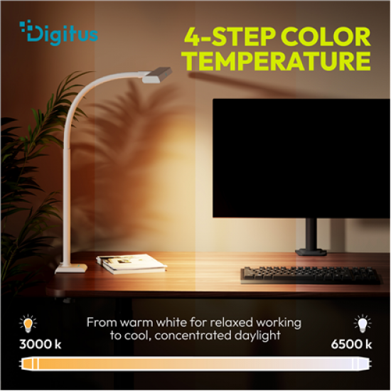 Digitus LED Desk Lamp, 80 cm, White | DA-90493 | 2400 lm | 16 W | 3000-6500 K | Warm white light to white daylight | LED lamp | 10 V