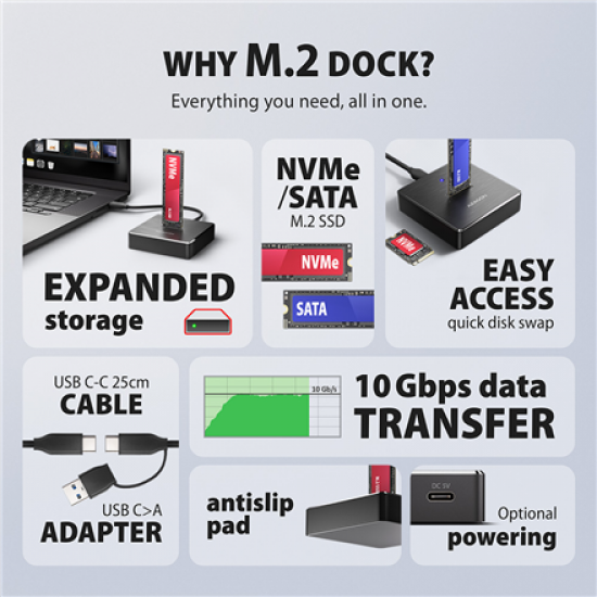 AXAGON ADSA-M2C11 USB-C 10Gbps docking station for M.2 NVMe / SATA SSD