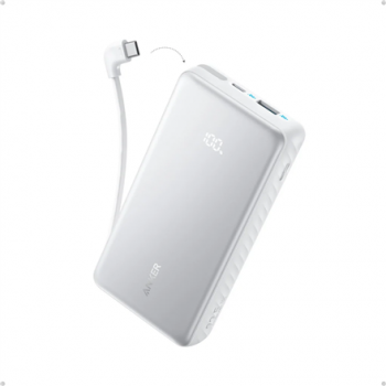 Anker Power Bank 22.5W, Built-In USB-C Cable | Zolo | 20000 mAh | USB-C | White