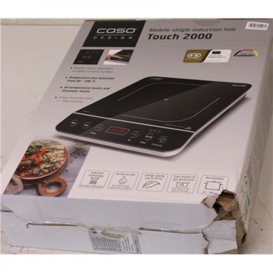 SALE OUT. Caso Touch 2000 Hob, Induction, Width 29 cm, 1 cooking zone, Touch control, Black | Caso Hob | Touch 2000 | Number of burners/cooking zones 1 | Touch | Induction | Black | DAMAGED PACKAGING, SCRATCHED CORNER