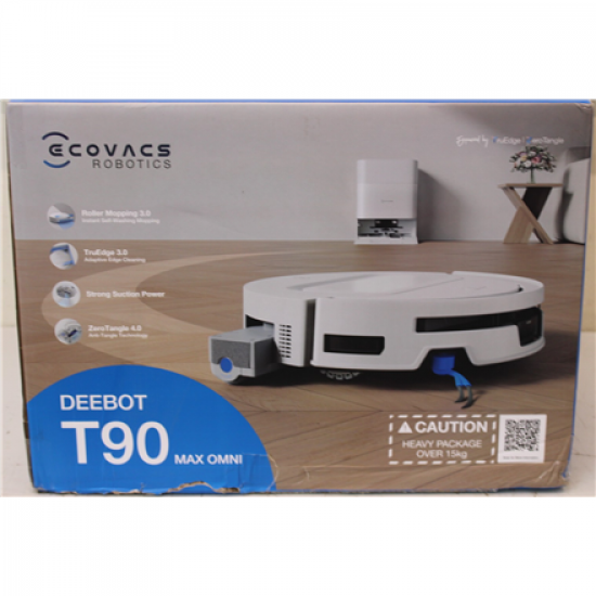 SALE OUT. Ecovacs DEEBOT T90 Max OMNI Vacuum Cleaner,Robot,Wet&Dry,30000Pa,TruEdge 3.0,ZeroTangle 4.0,OZMO Roller 3.0,White+OMNI Auto-Empty | Ecovacs Robot Vacuum Cleaner | DEEBOT T90 Max OMNI | Wet&Dry | Operating time (max) 257 min | 5200 mAh | Dust cap