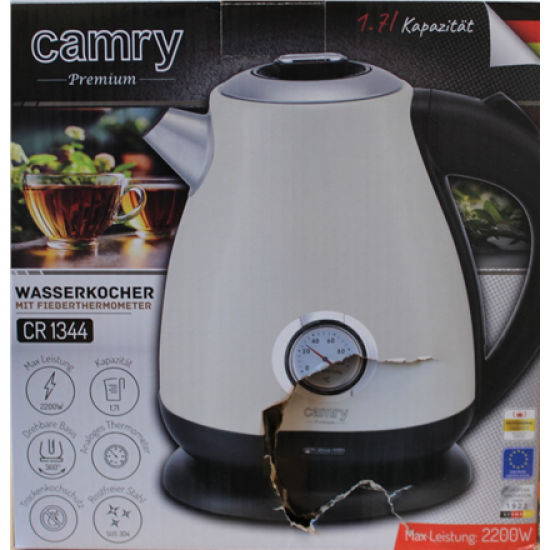 SALE OUT. Camry CR 1344 Electric kettle with a thermometer 1,7L, Cream | SALE OUT. | Camry Kettle with a thermometer | CR 1344 | Electric | 2200 W | 1.7 L | Stainless steel | 360° rotational base | Cream | DAMAGED PACKAGING