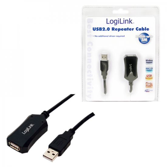 Logilink | USB 2.0 repeater 5m | USB-A to USB-A USB A male | USB A female