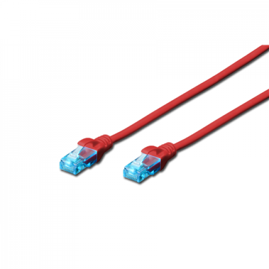 CAT 5e U-UTP | Patch cord | PVC AWG 26/7 | Boots with kink protection, strain relief and latch protection | Red | 0.5 m | Modular RJ45 (8/8) plug