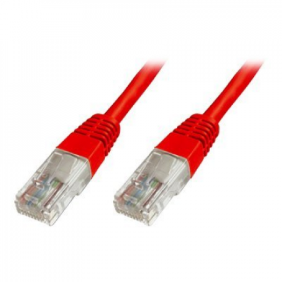 CAT 5e U-UTP | Patch cord | PVC AWG 26/7 | Boots with kink protection, strain relief and latch protection | Red | 0.5 m | Modular RJ45 (8/8) plug