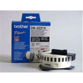 Brother | DK-22214 Continuous Length Paper Label | Black, White | DK | 12mm | 30.5 m