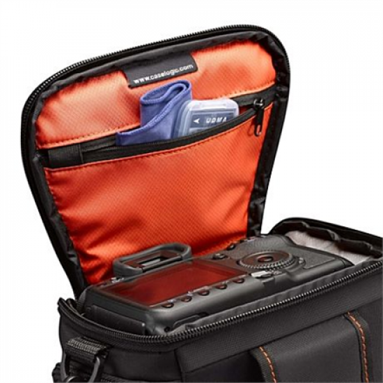 Case Logic | DCB-306 SLR Camera Bag | Black | * Designed to fit an SLR camera with standard zoom lens attached * Internal zippered pocket stores memory cards, filter or lens cloth * Side zippered pockets store an extra battery, cables, lens cap, or small 
