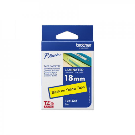 Brother | TZe-641 Laminated Tape | Black On Yellow | TZe | 8 m | 1.8 cm