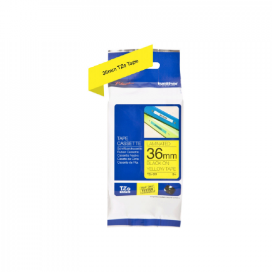 Brother | TZe-661 Laminated Tape | Black on Yellow | TZe | 8 m | 3.6 cm