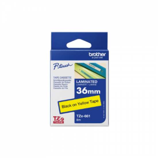 Brother | TZe-661 Laminated Tape | Black on Yellow | TZe | 8 m | 3.6 cm