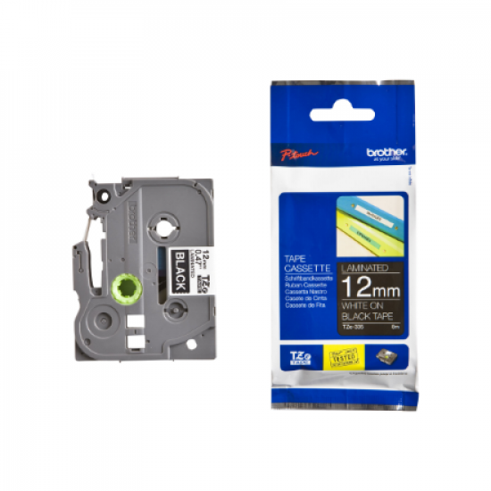 Brother | TZe-335 Laminated Tape | White on Black | TZe | 8 m | 1.2 cm