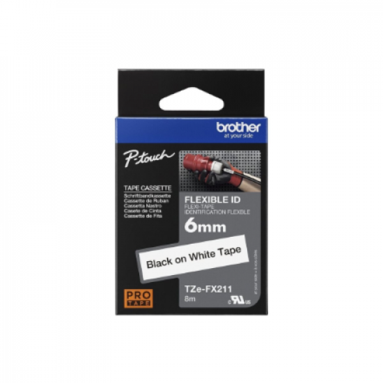 Brother | TZe-FX211 Flexible ID Laminated Tape | Black on White | TZe | 8 m | 0.6 cm