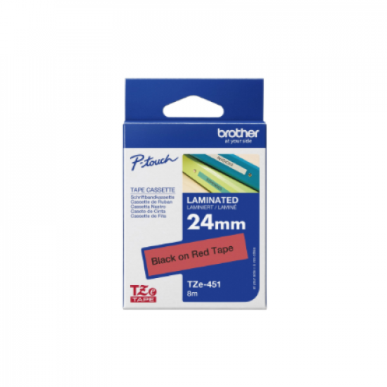 Brother | TZe-451 Laminated Tape | Black On Red | TZe | 8 m | 2.4 cm