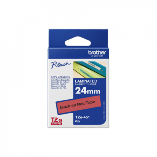 Brother | TZe-451 Laminated Tape | Black On Red | TZe | 8 m | 2.4 cm