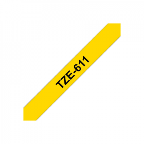 Brother | TZe-611 Laminated Tape | Black on Yellow | TZe | 8 m | 6 cm
