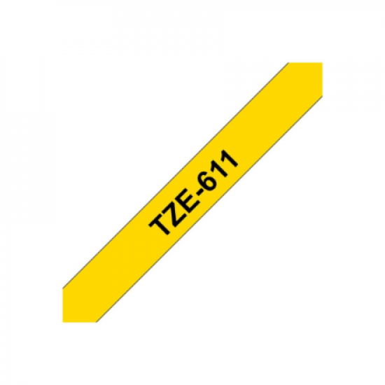 Brother | TZe-611 Laminated Tape | Black on Yellow | TZe | 8 m | 6 cm