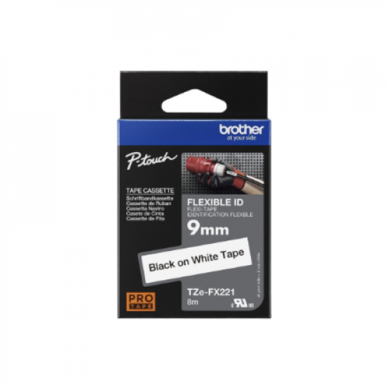 Brother | TZe-FX221 Flexible ID Laminated Tape | Black on White | TZe | 8 m | 0.9 cm