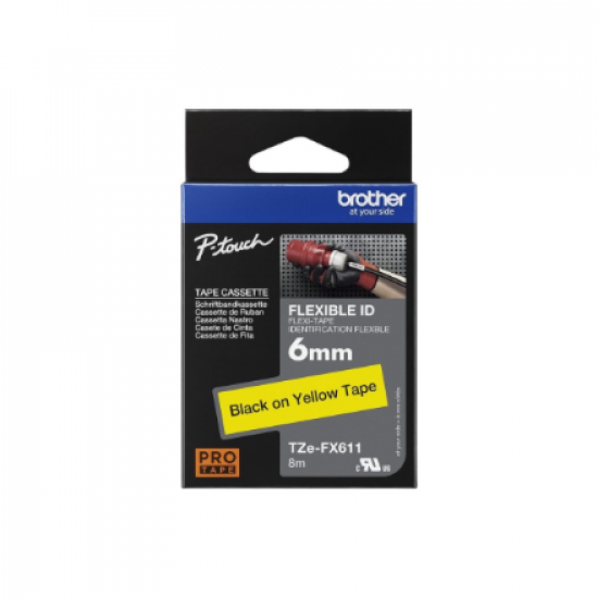 Brother | TZe-FX611 Flexible ID Laminated Tape | Black on Yellow | TZe | 8 m | 6 cm