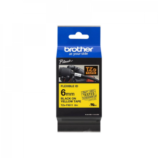 Brother | TZe-FX611 Flexible ID Laminated Tape | Black on Yellow | TZe | 8 m | 6 cm